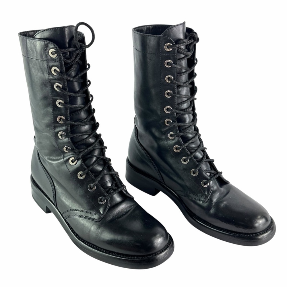 CHANEL Black Leather Women Combat Boots Made in Italy Marked as 40 - 10US - Picture 6 of 16